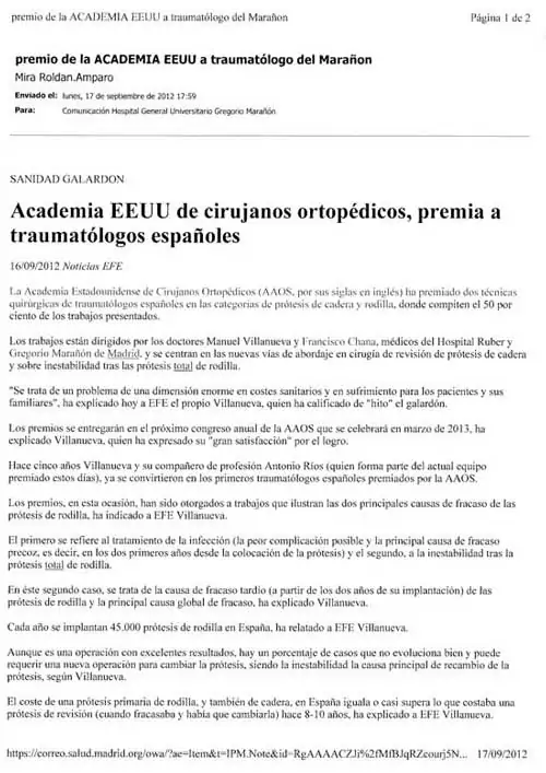 AOOS premia a Cirujanos espanoles Doctor Villanueva