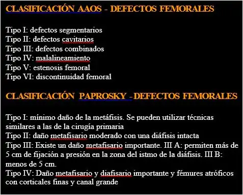 Revision y recambio de prótesis de cadera Clasificación AAOS y Paprosky