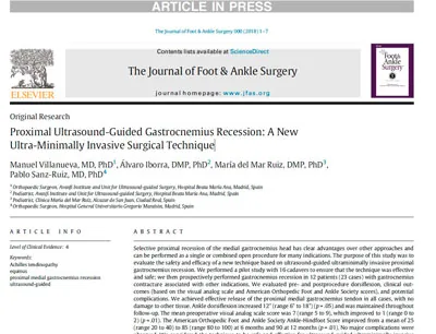 Proximal Ultrasound-Guided Gastrocnemius Recession A New Ultra-Minimally Invasive Surgical Technique Proximal Ultrasound-Guided Gastrocnemius Recession A New Ultra-Minimally Invasive Surgical Technique