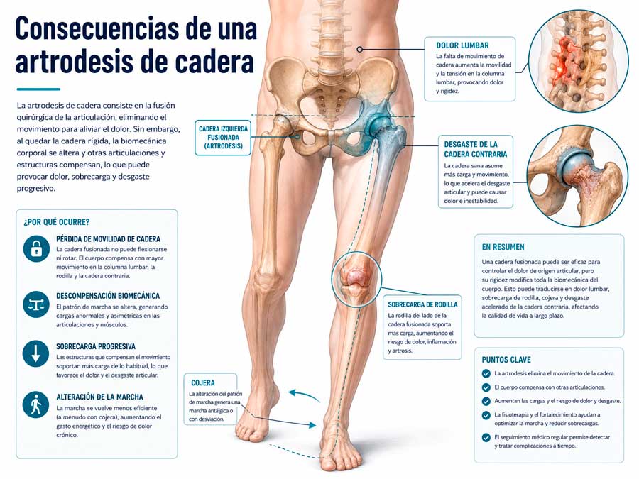 Principales consecuencias biomecánicas de la artrodesis de cadera.
