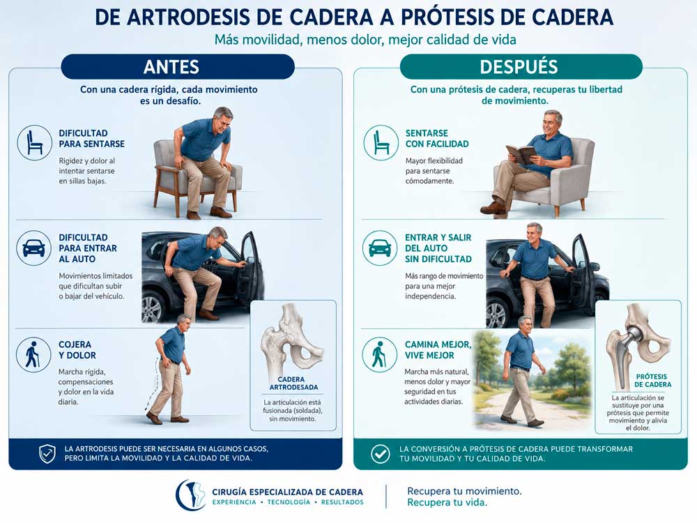 Mejorías antes y tras una cirugía de desartrodesis de cadera