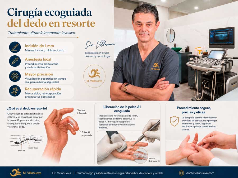 cirugía ecoguiada del dedo en resorte. Técnica quirúrgica del Dr. Villanueva avalada por la AAOS