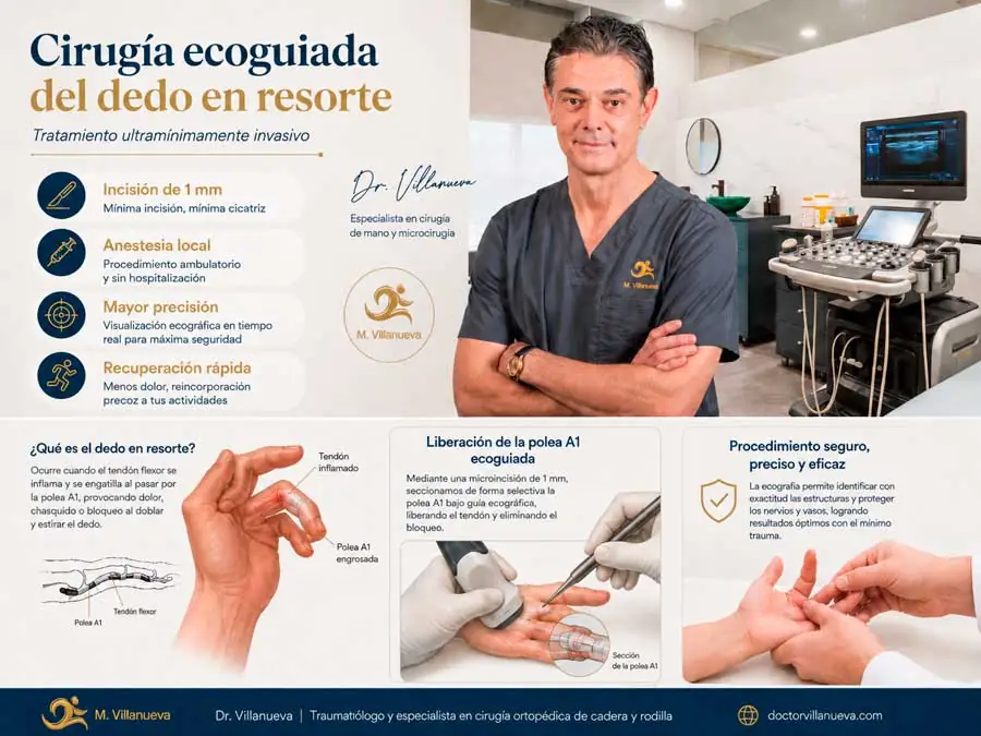 cirugía ecoguiada del dedo en resorte. Técnica quirúrgica del Dr. Villanueva avalada por la AAOS