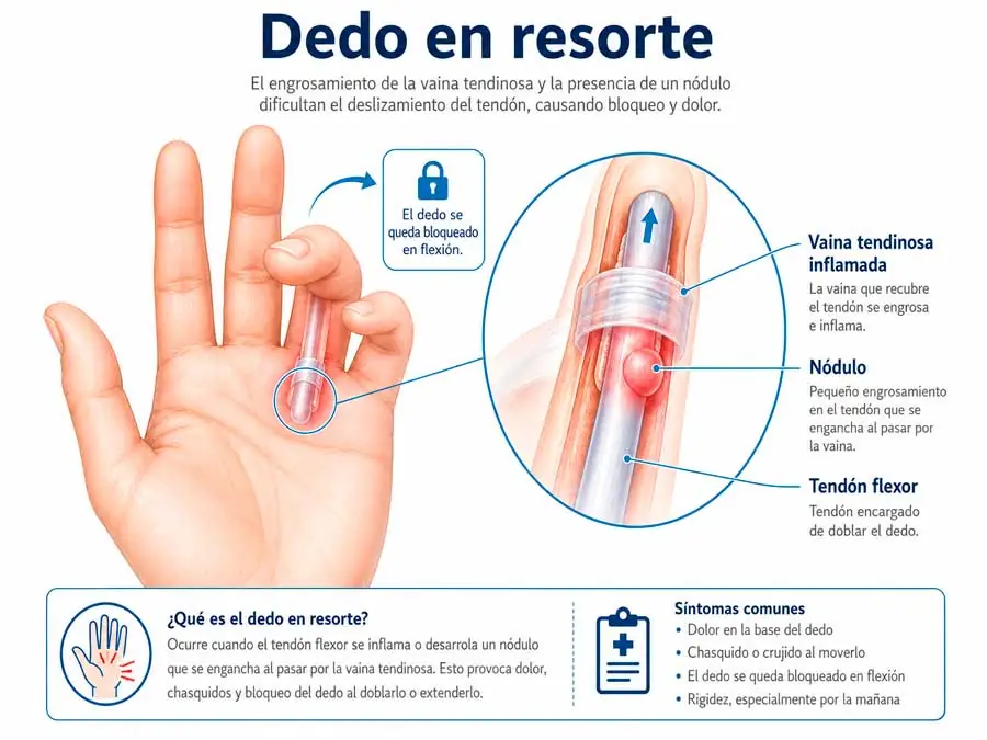 Qué es y síntomas del dedo en resorte