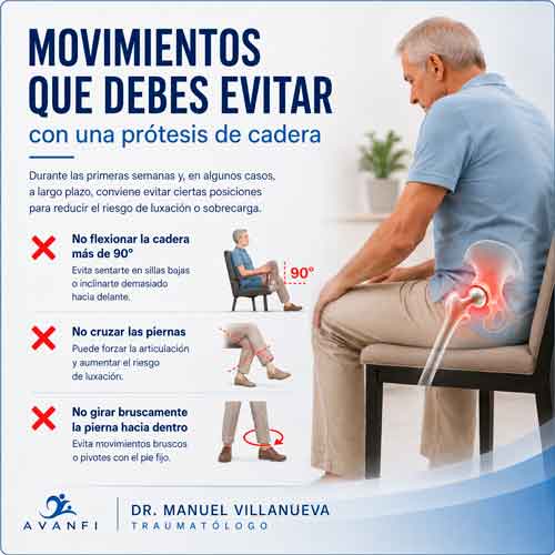 movimientos a evitar si te han puesto una prótesis de cadera