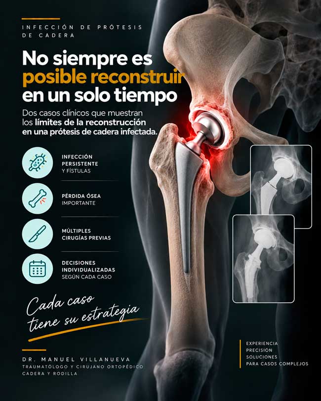 Infección de prótesis de cadera. No siempre es posible reconstruir en una única cirugía